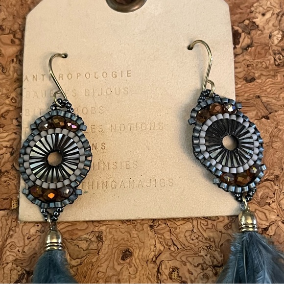 Anthropologie Blue Feather Earrings - Picture 2 of 4
